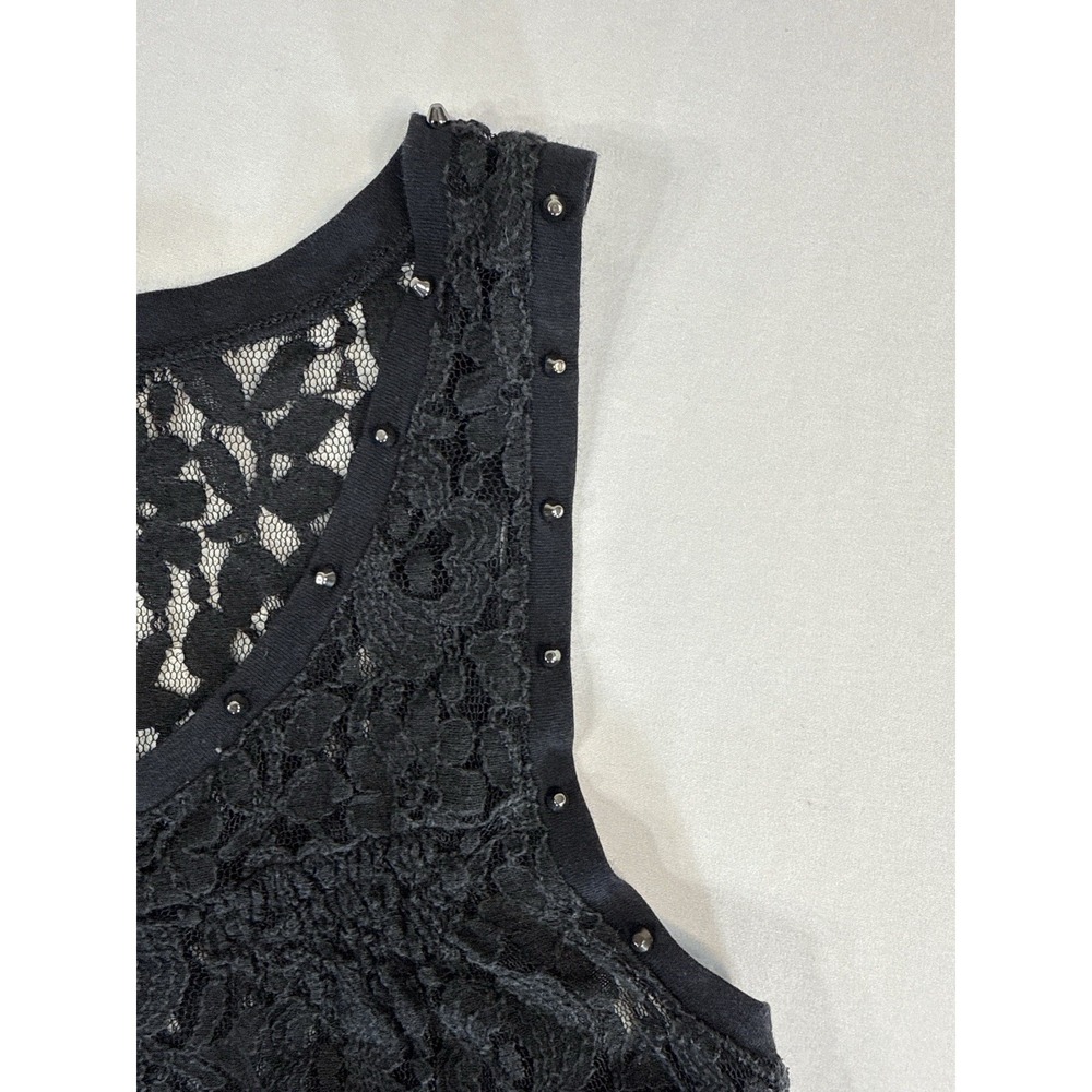 Black Lace Sheer Top Floral Studded Sleeveless Whimsigoth Fairy Womens M Express - Picture 5 of 10